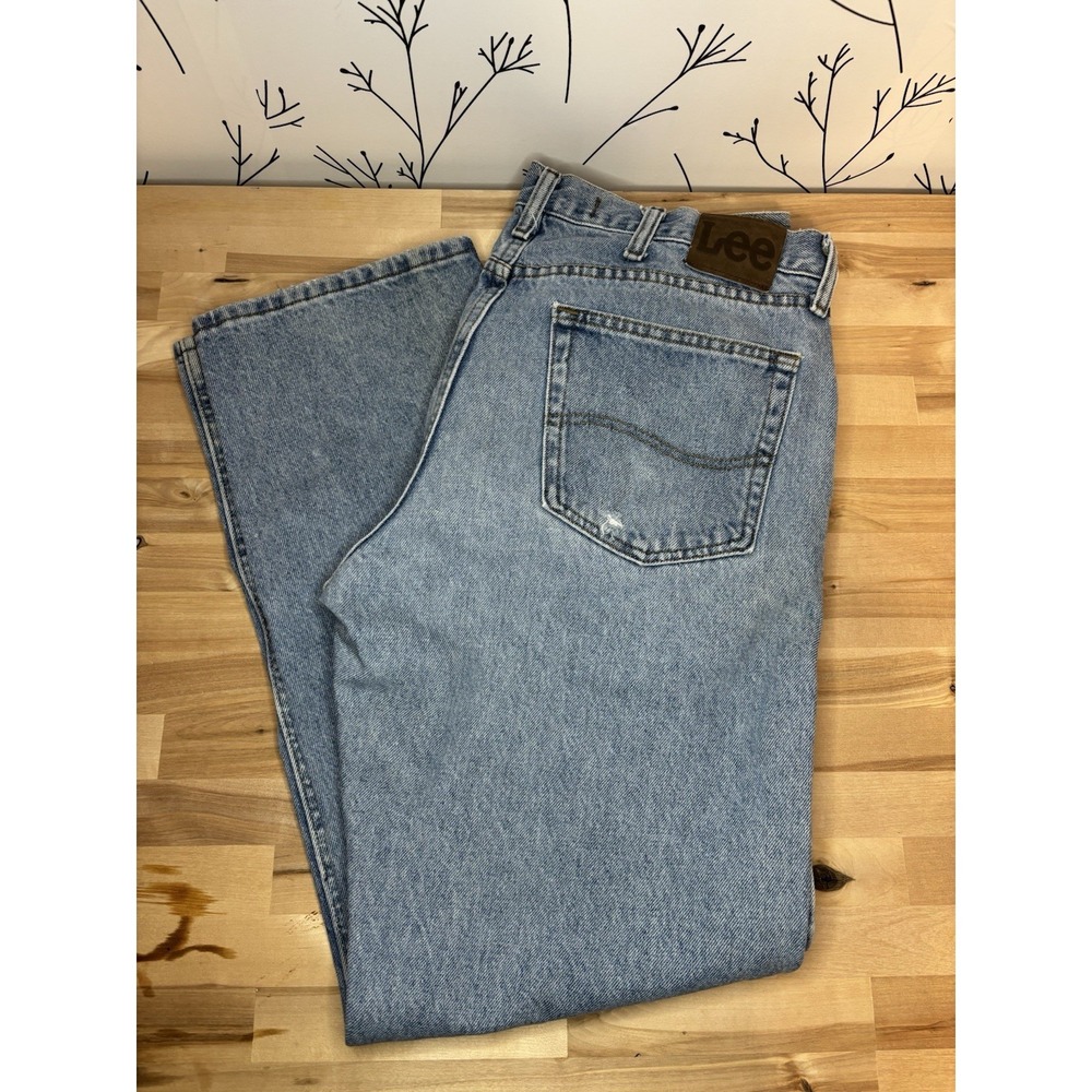 Lee Men's 36x32 Blue Light Wash Denim Jeans Regular Fit Straight Leg